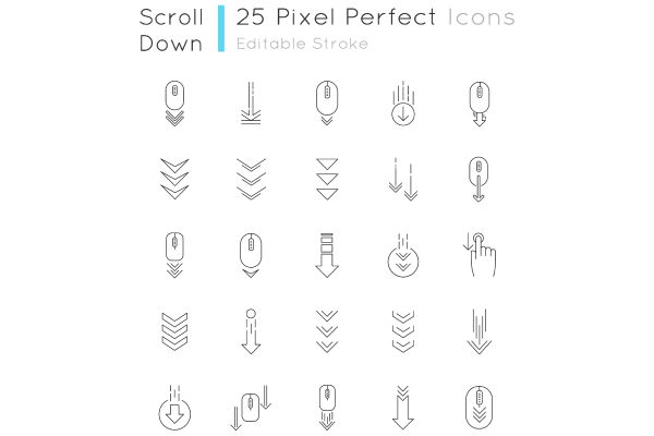 Scroll down pixel perfect linear icons set