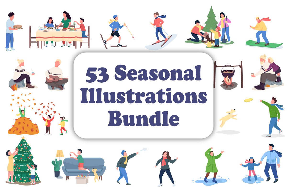 Seasonal color vector characters bundle