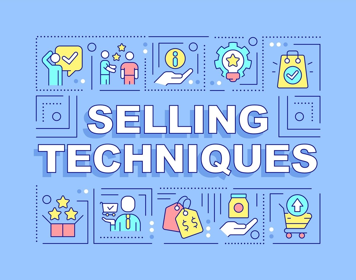 Selling techniques word concepts banner set