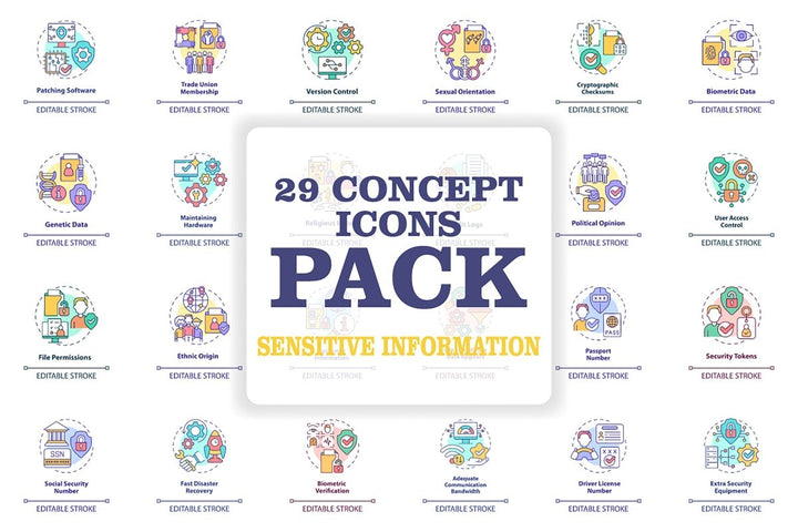 Sensitive information concept icons bundle