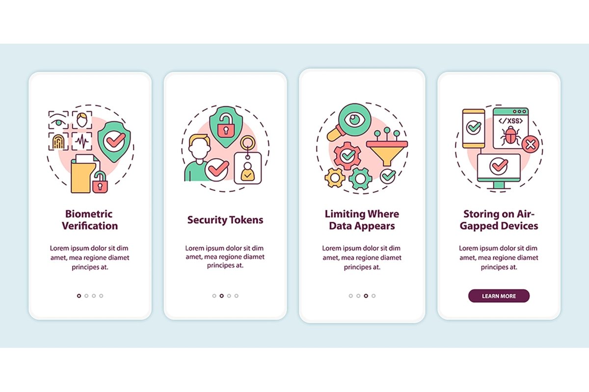 Sensitive information onboarding mobile app screen set
