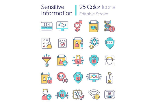 Sensitive information RGB color icons set