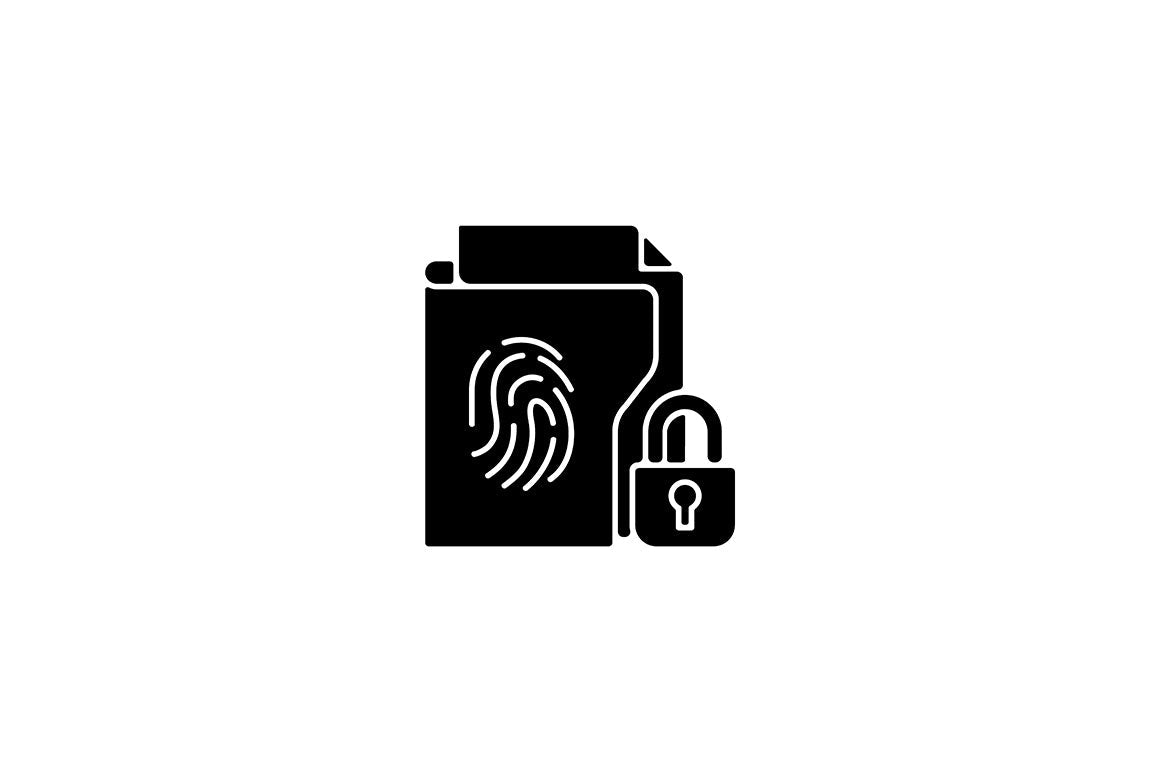 Sensitive information types black glyph icons set on white space