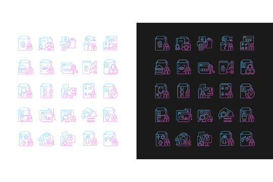 Sensitive information types gradient icons set for dark and light mode