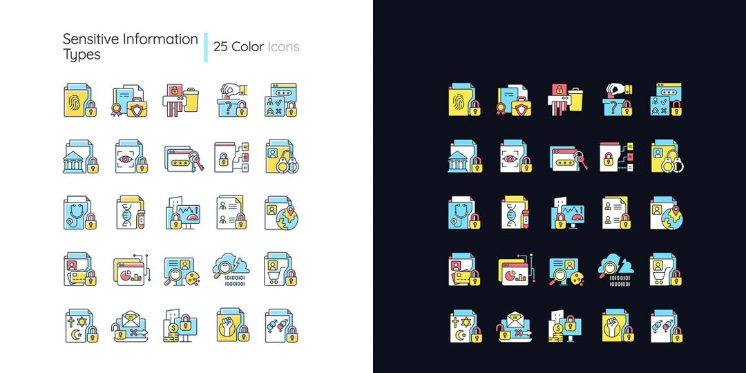 Sensitive information types light and dark theme RGB color icons set