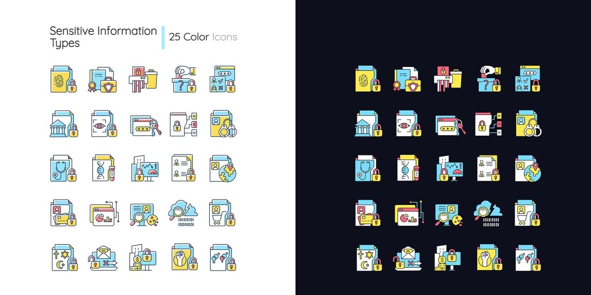 Sensitive information types light and dark theme RGB color icons set