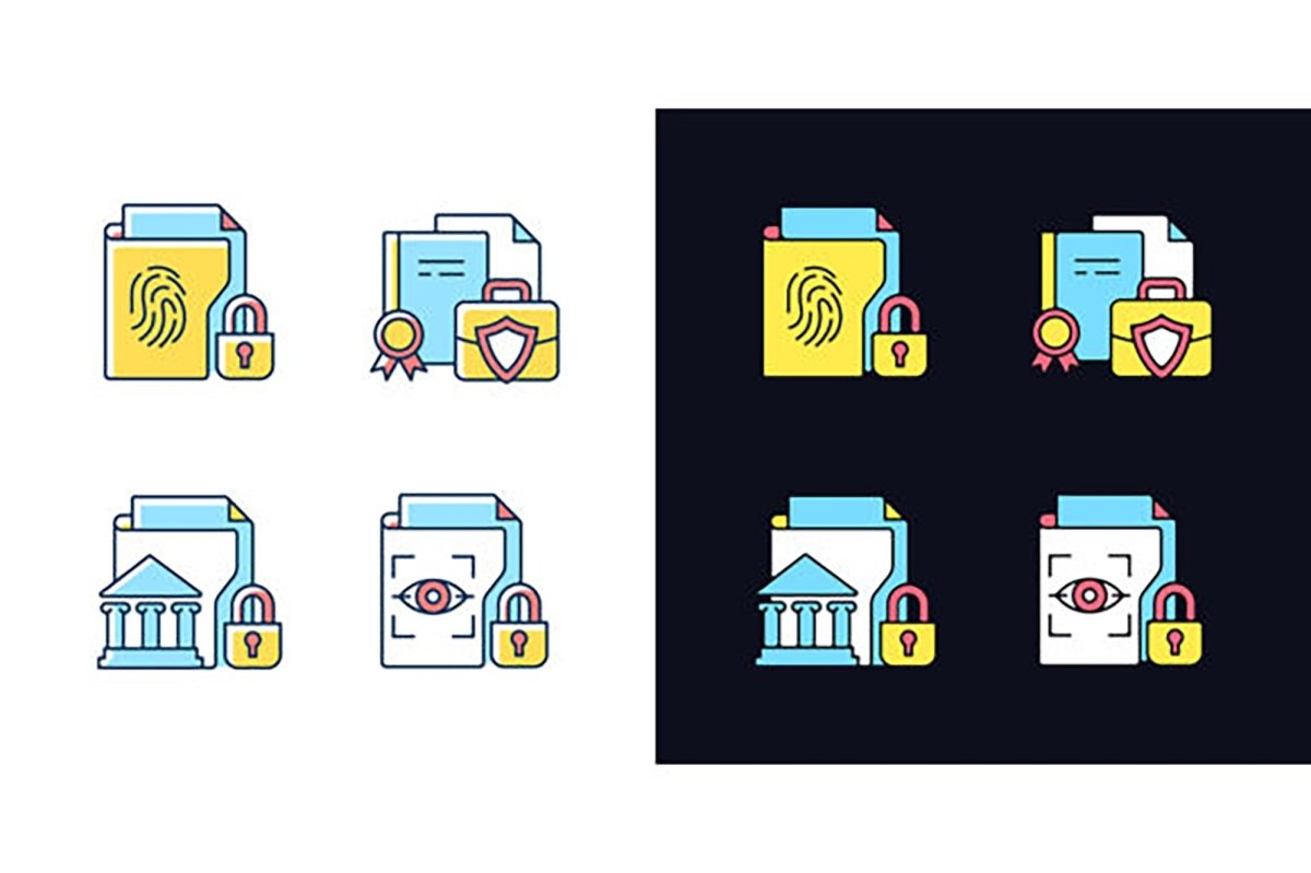 Sensitive information types light and dark theme RGB color icons set