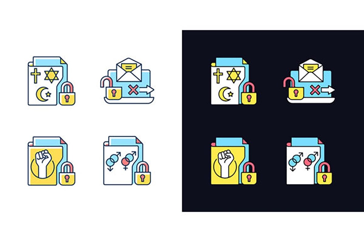 Sensitive information types light and dark theme RGB color icons set