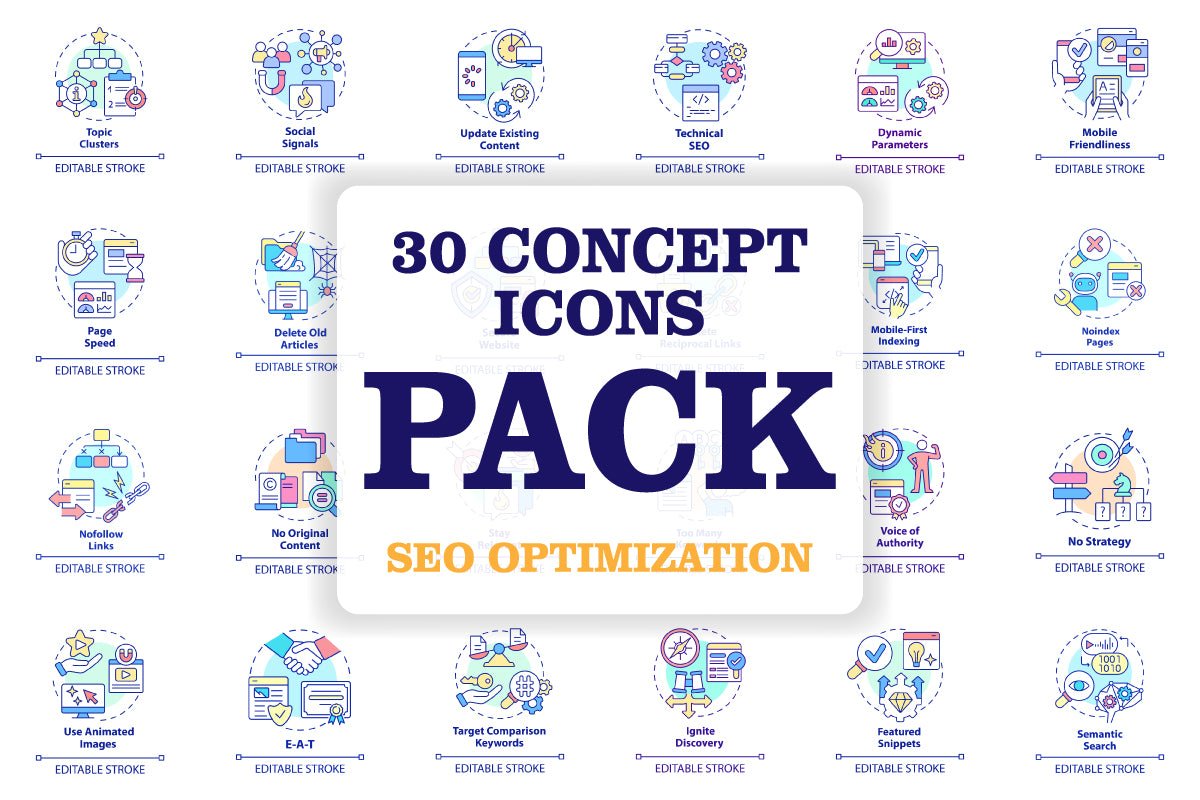 SEO optimization concept icons bundle