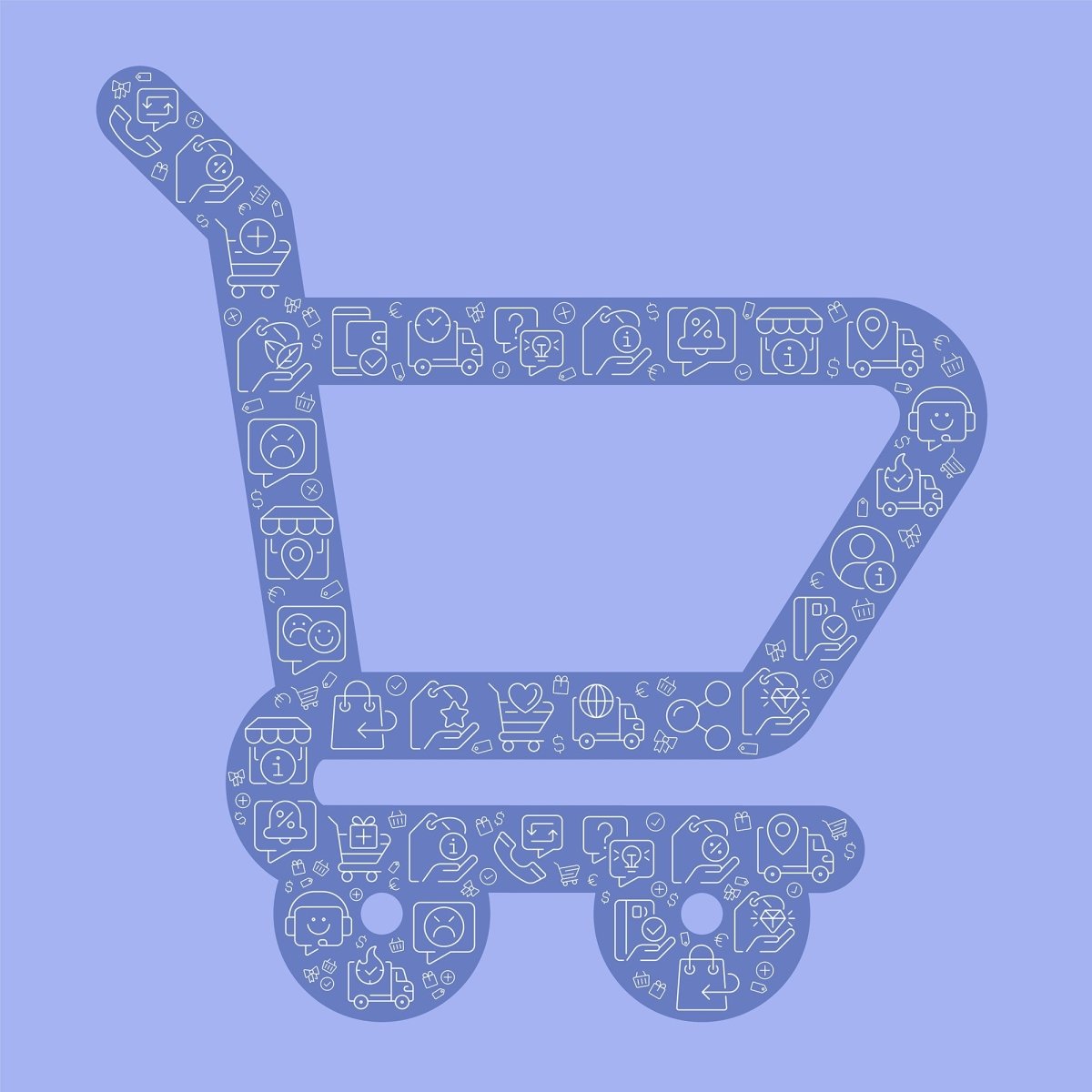 Shopping cart pixel perfect shaped concept filled with editable linear icons