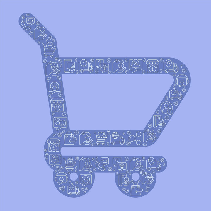 Shopping cart pixel perfect shaped concept filled with editable linear icons