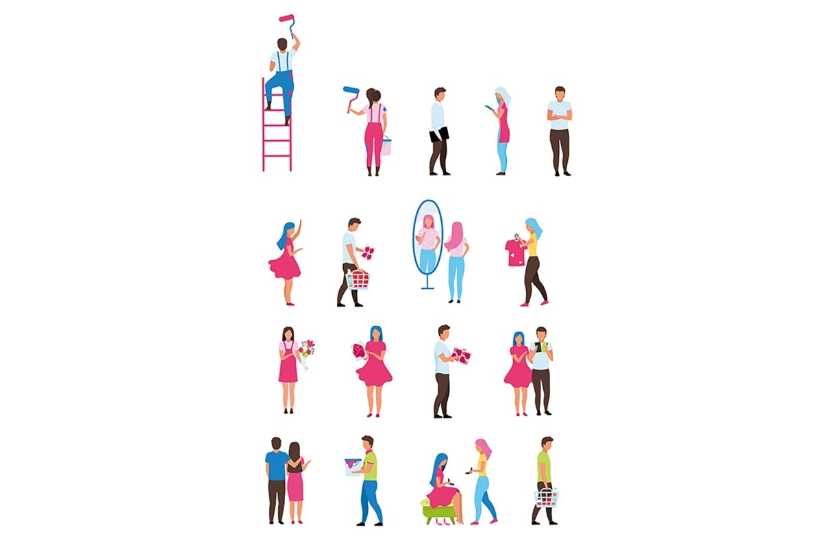 Shopping flat concept illustration set