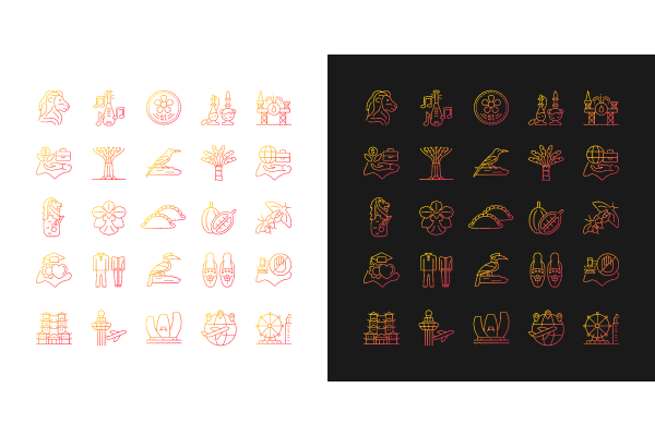 Singapore national symbols gradient icons set for dark and light mode
