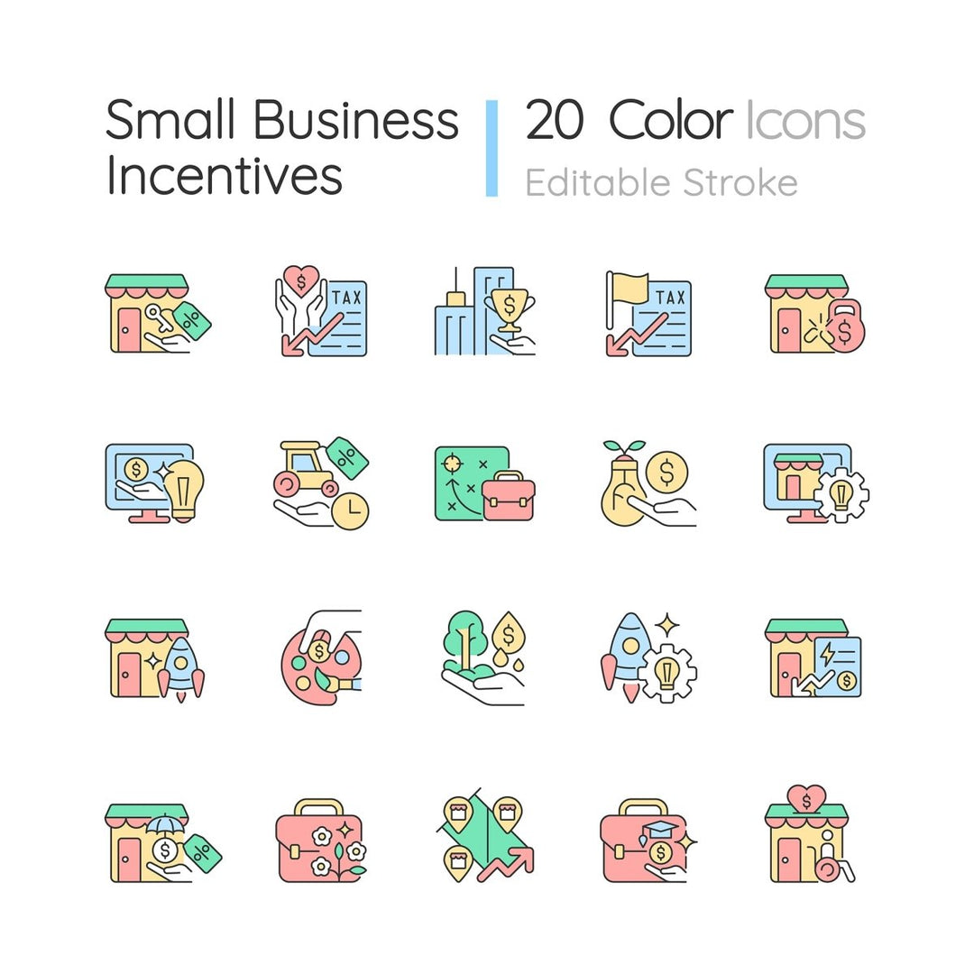 Small business incentives RGB color icons set