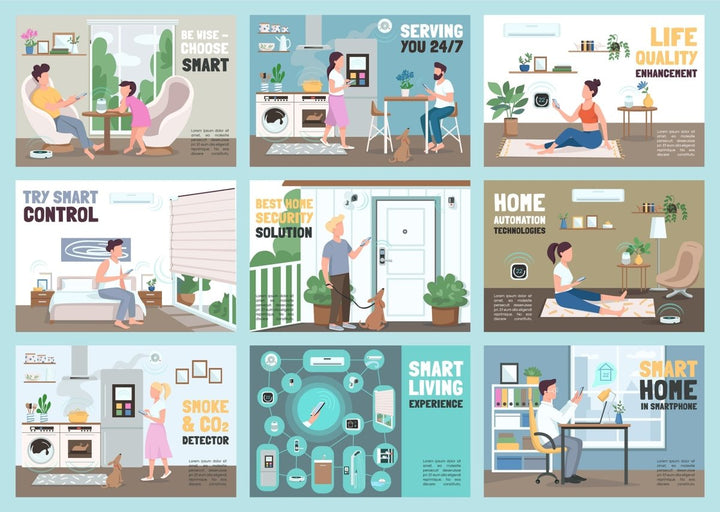 Smart home experience banner flat vector template set