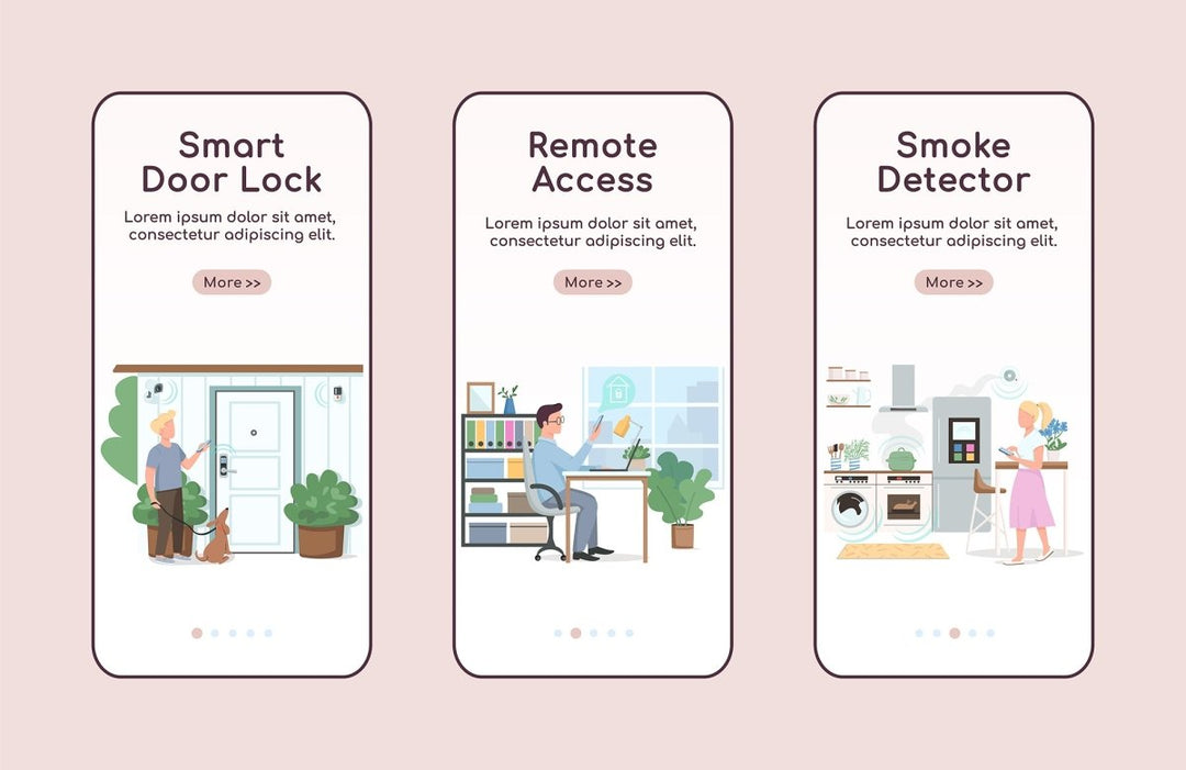 Smart home flat color vector informational template set