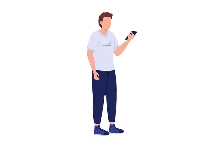 Smartphone addiction semi flat color vector characters set