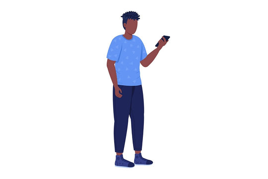 Smartphone addiction semi flat color vector characters set
