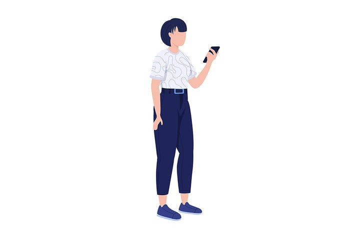 Smartphone addiction semi flat color vector characters set