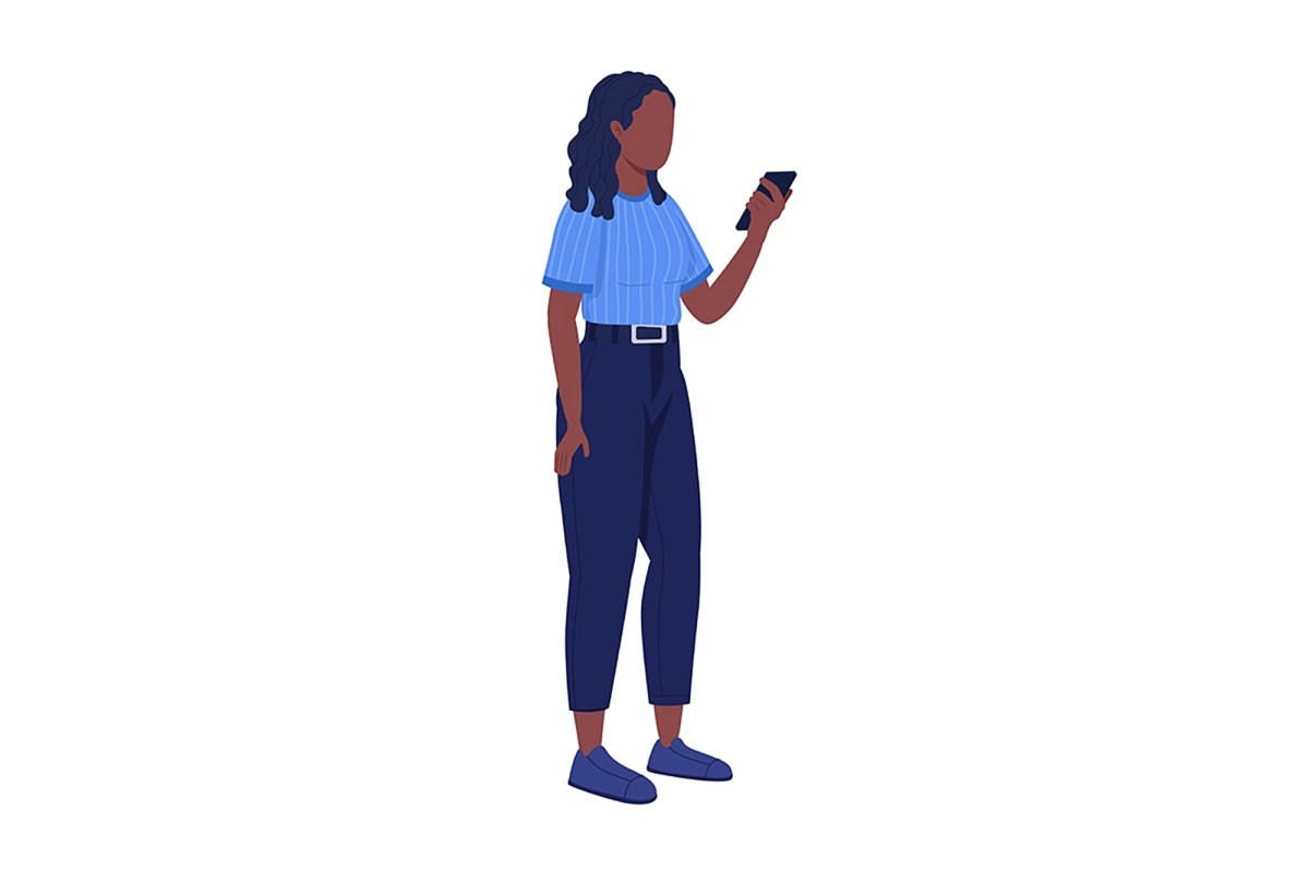 Smartphone addiction semi flat color vector characters set