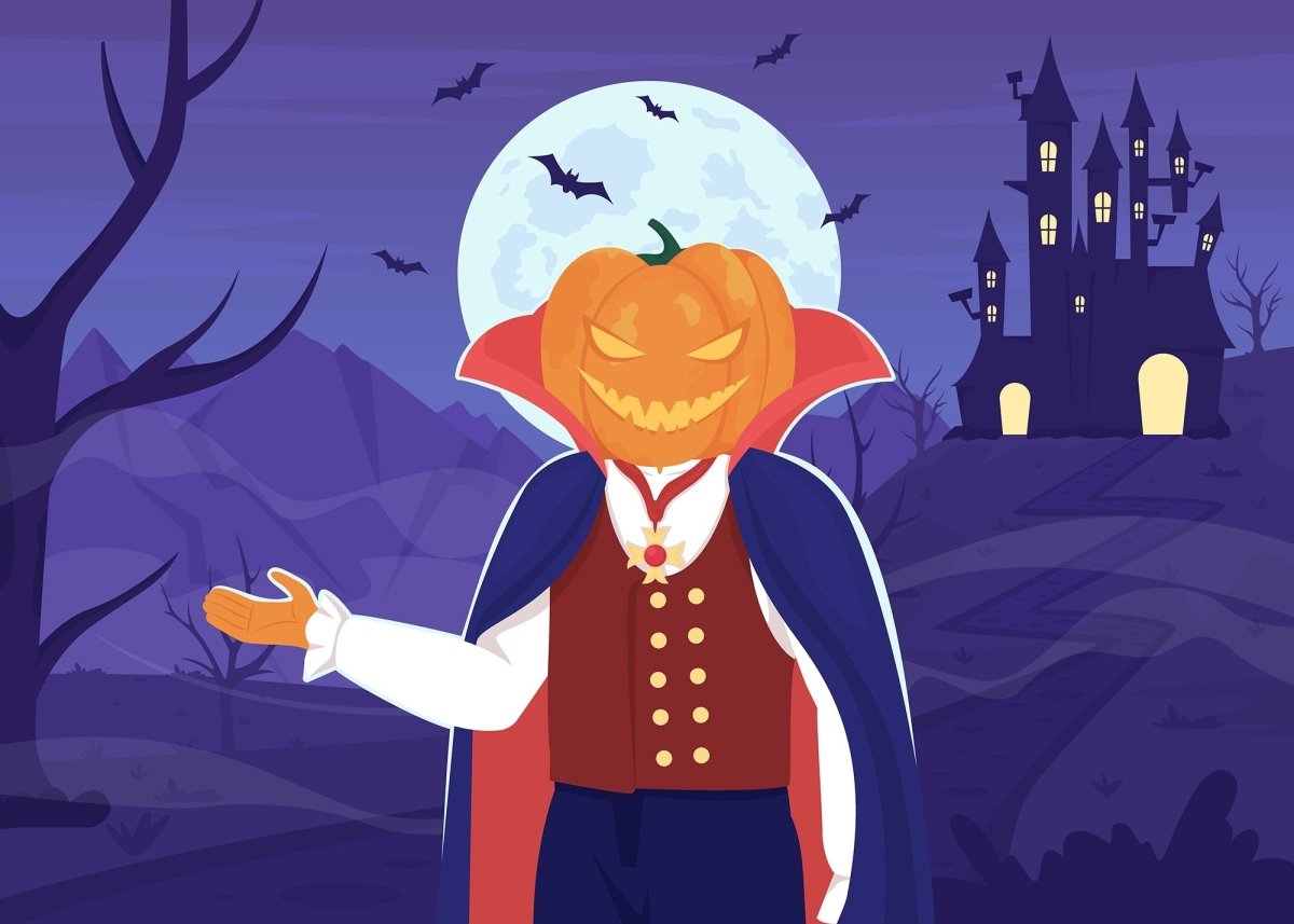 Smirking Jack o lantern flat color vector illustration