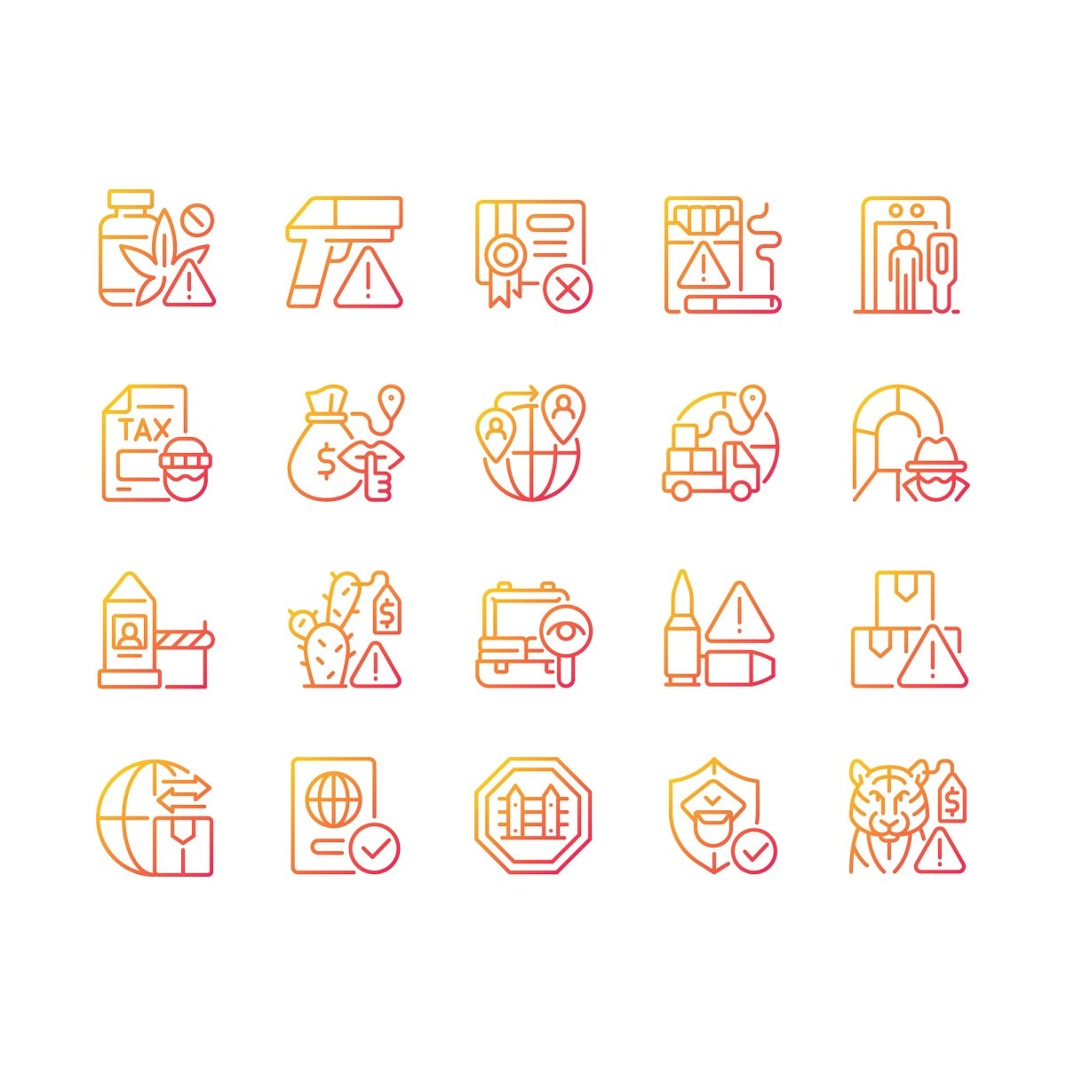 Smuggling gradient linear vector icons set