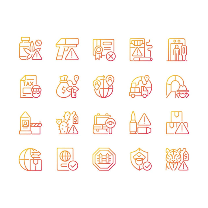 Smuggling gradient linear vector icons set