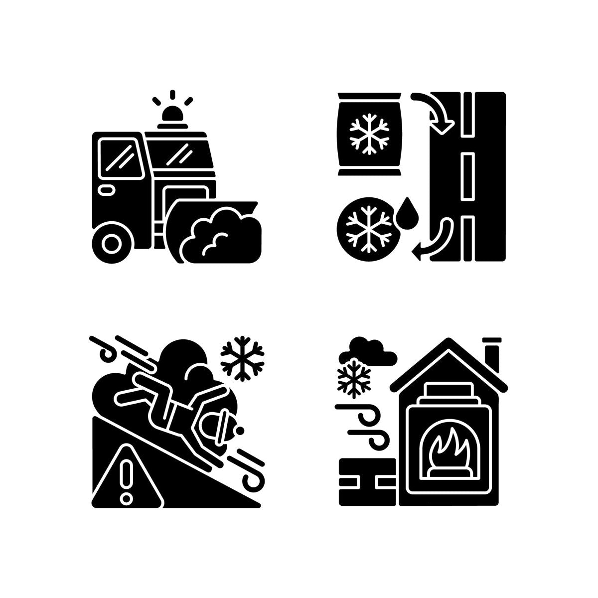 Snow removing services black glyph icons set on white space