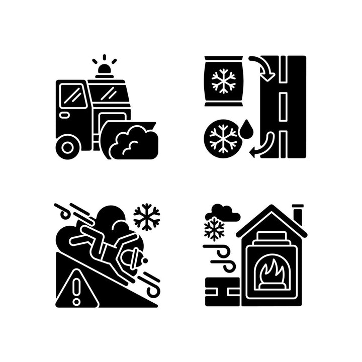 Snow removing services black glyph icons set on white space