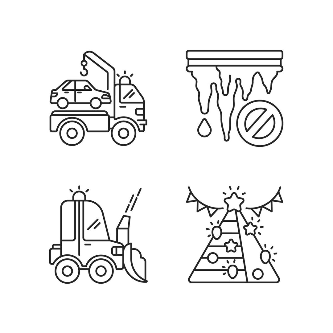 Snow removing services linear icons set