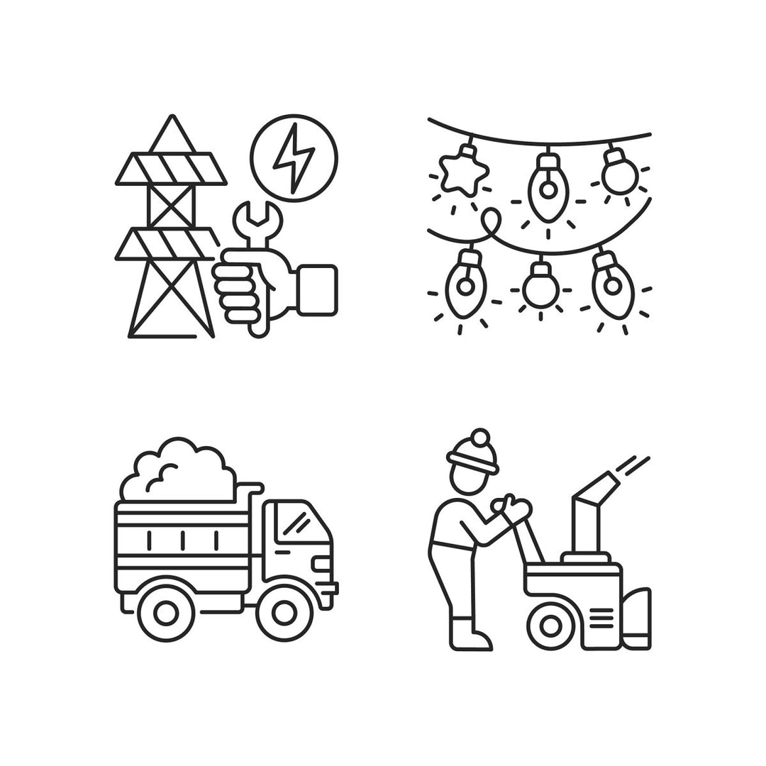 Snow removing services linear icons set