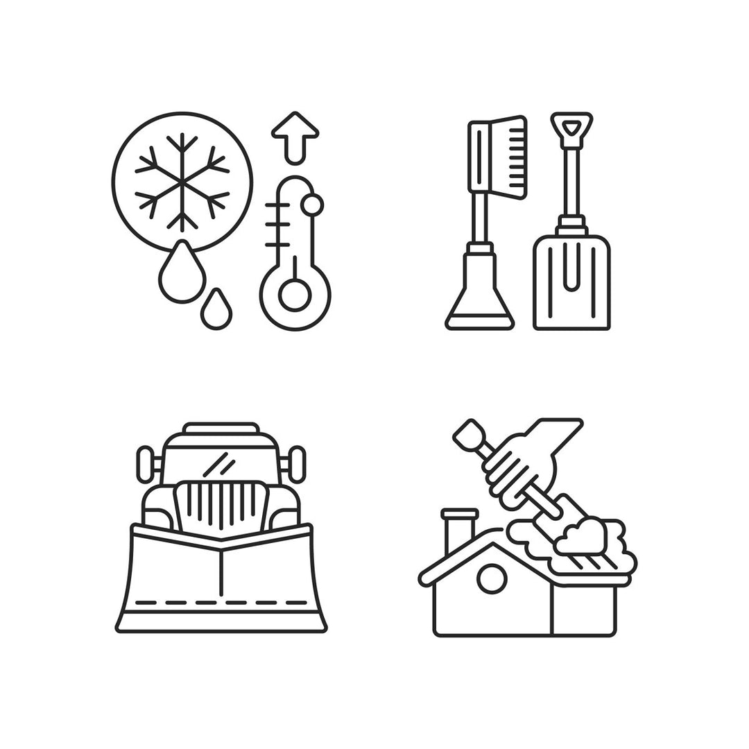 Snow removing services linear icons set