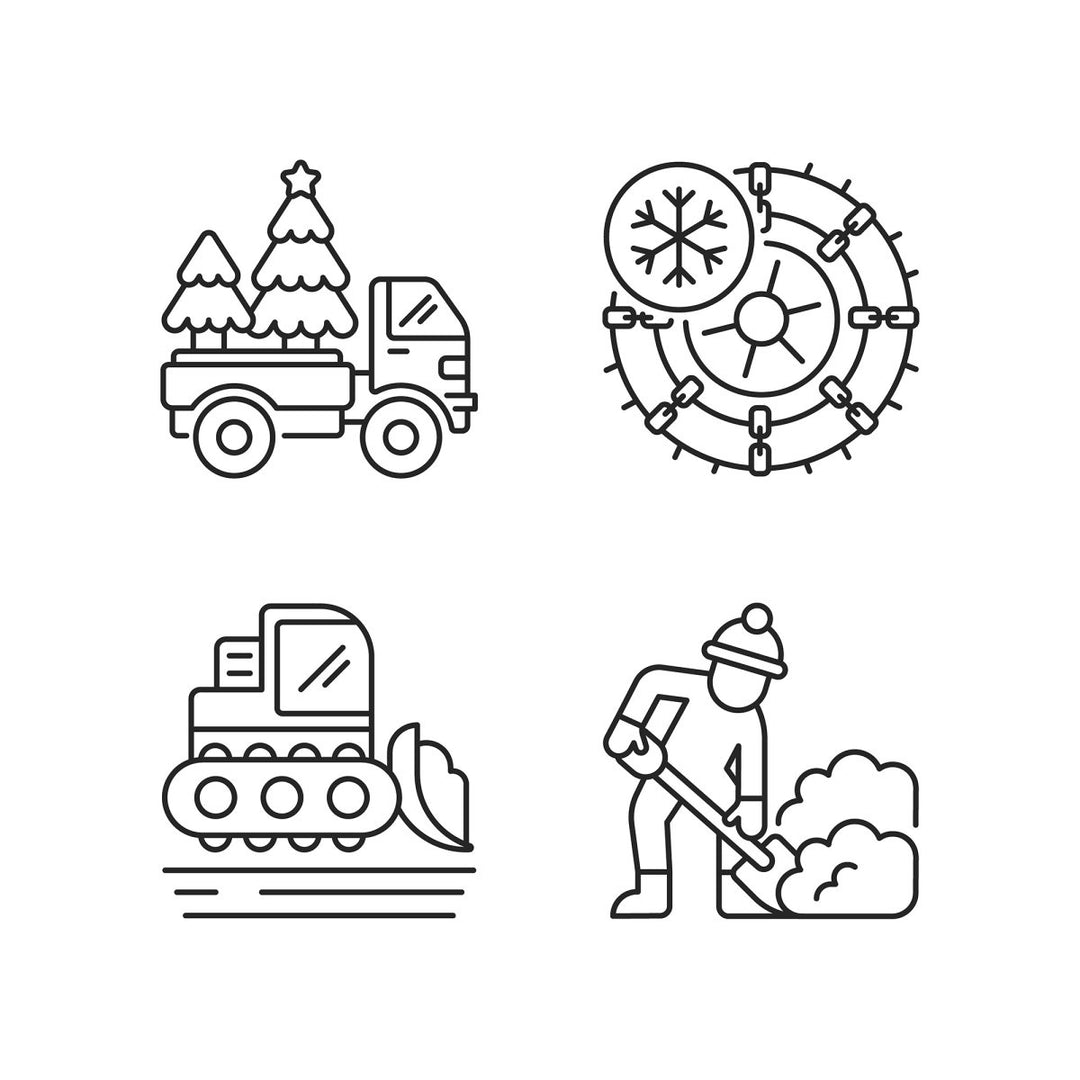 Snow removing services linear icons set