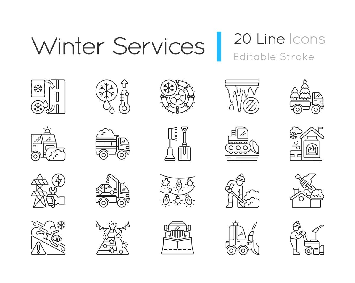Snow removing services linear icons set