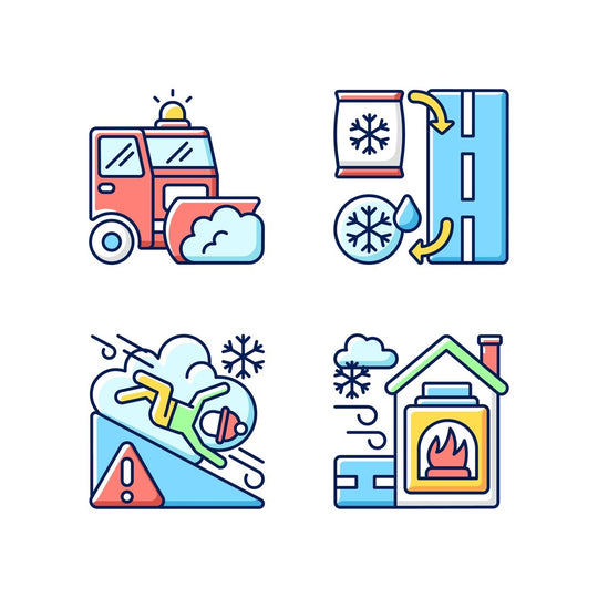 Snow removing services RGB color icons set