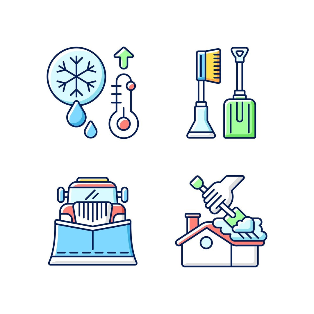 Snow removing services RGB color icons set