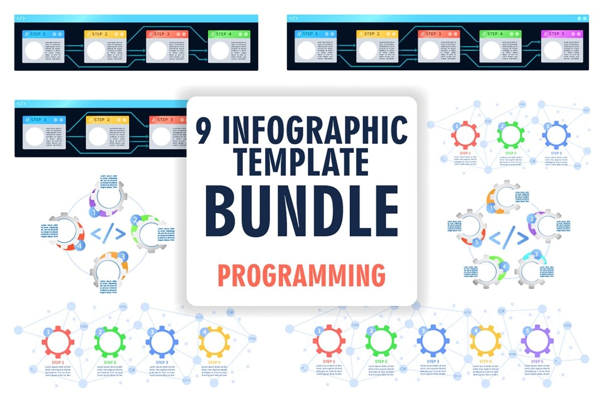 Software interface infographic template bundle