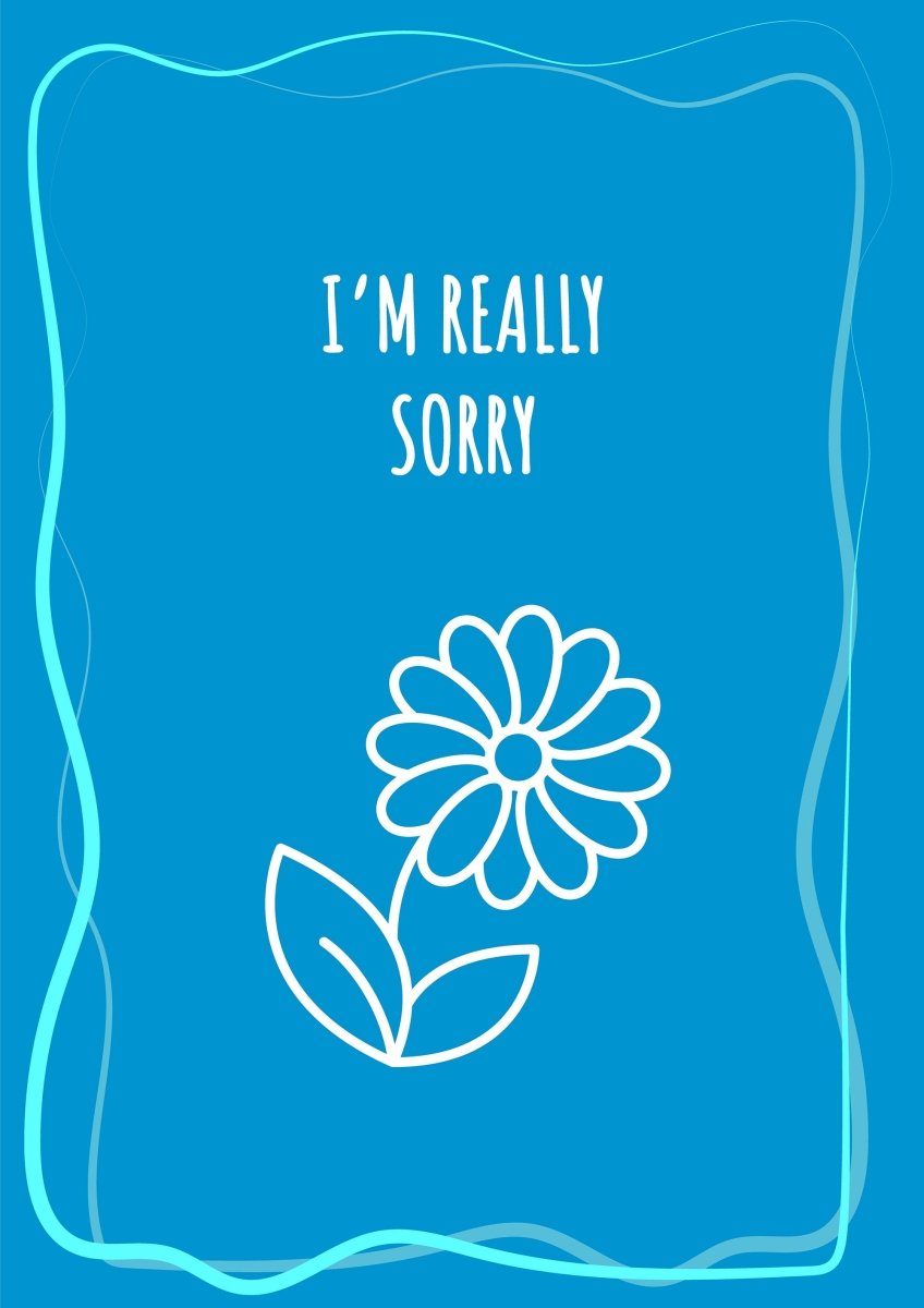 Sorry blue postcard with linear glyph icon set