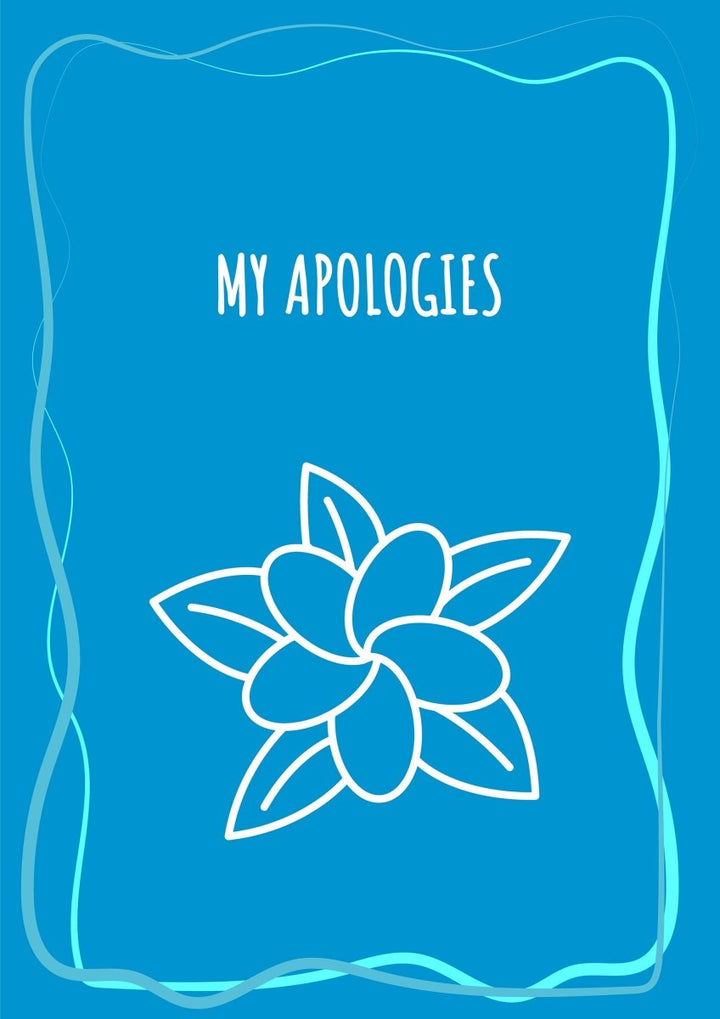 Sorry blue postcard with linear glyph icon set