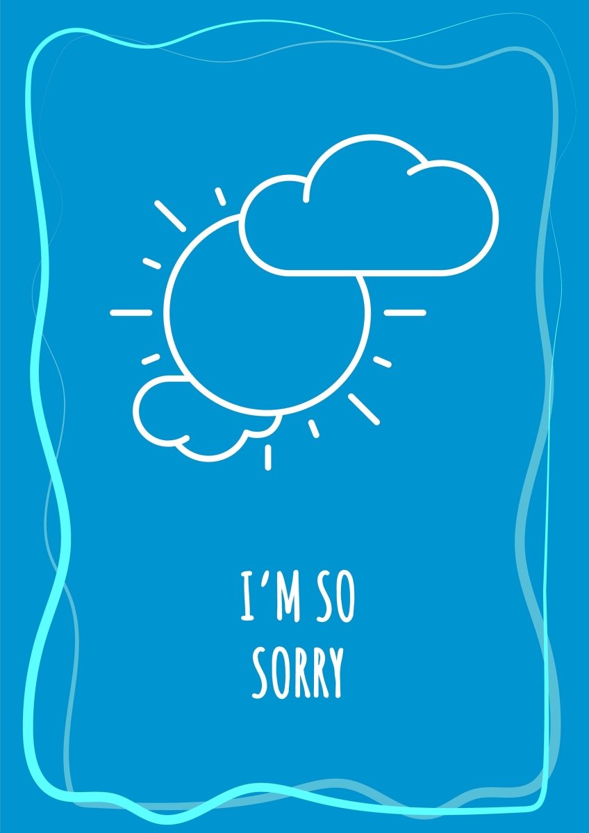 Sorry blue postcard with linear glyph icon set
