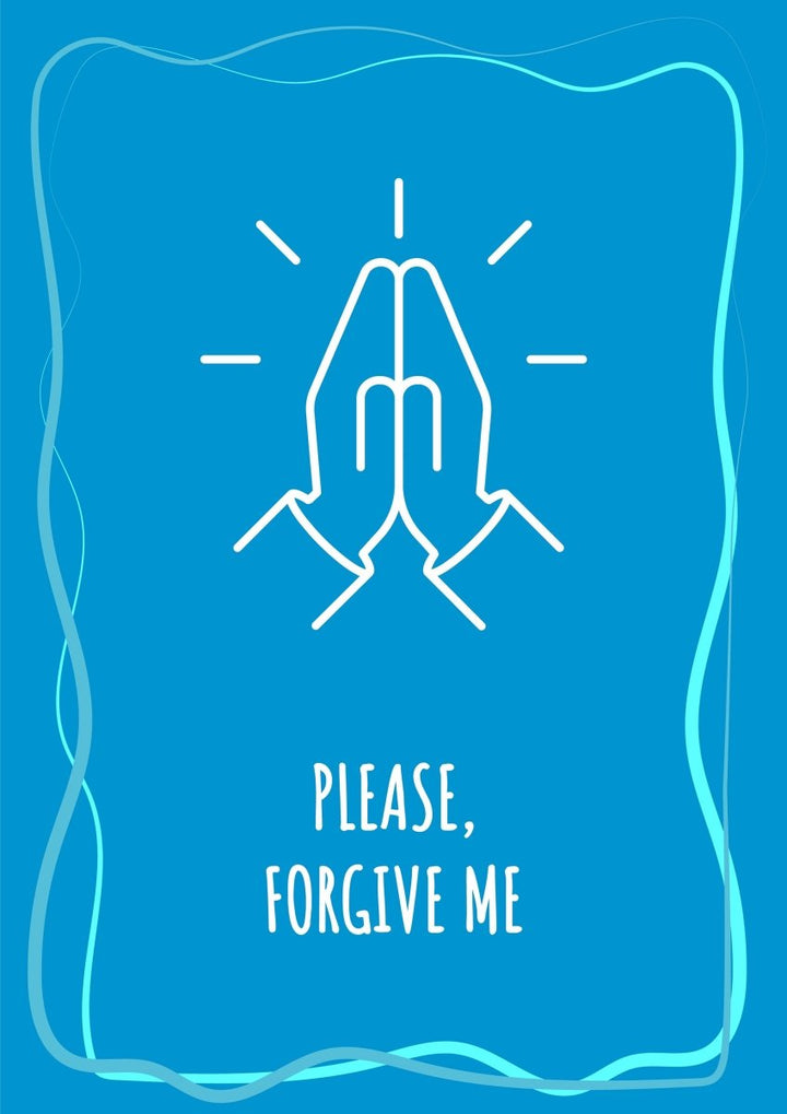 Sorry blue postcard with linear glyph icon set
