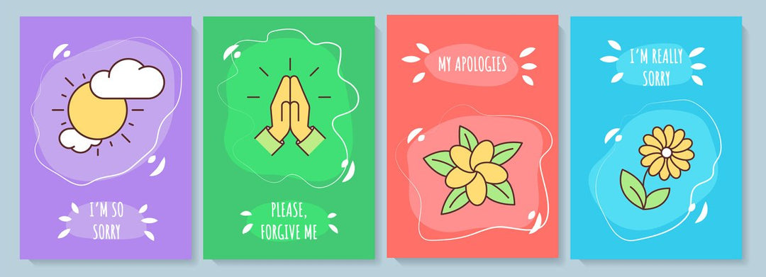 Sorry greeting card with color icon element set