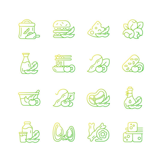 Soy foods gradient linear vector icons set