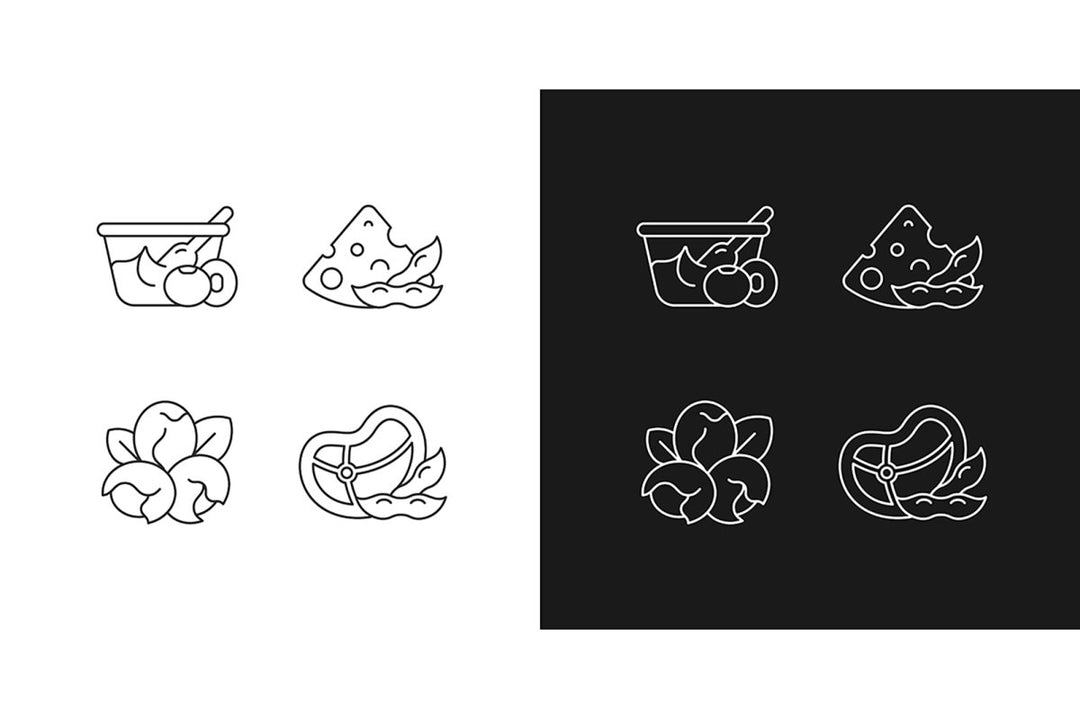 Soy foods linear icons set for dark and light mode