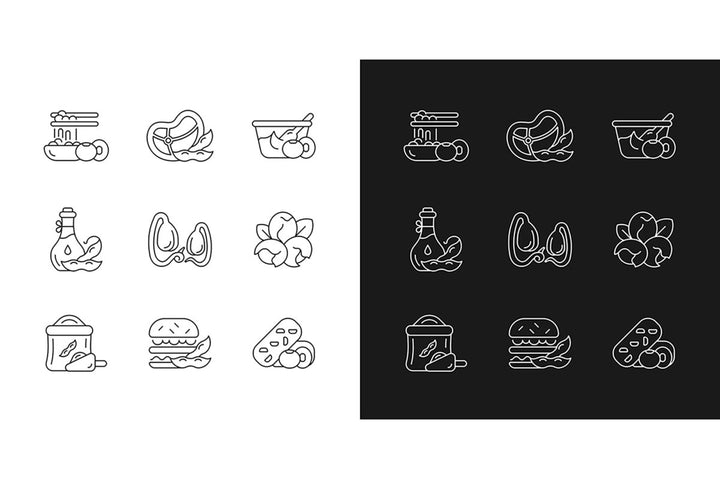 Soy foods linear icons set for dark and light mode
