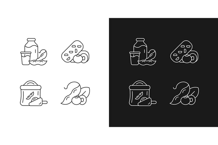 Soy foods linear icons set for dark and light mode
