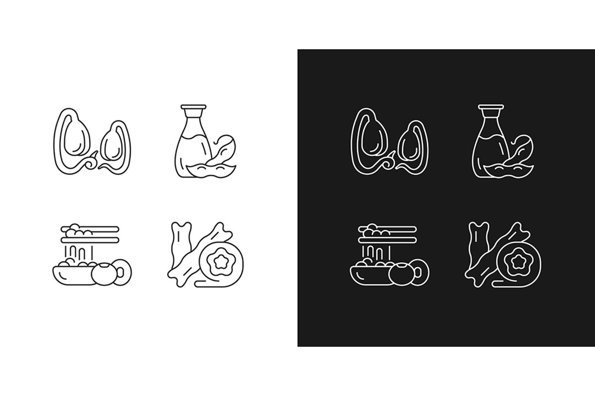 Soy foods linear icons set for dark and light mode