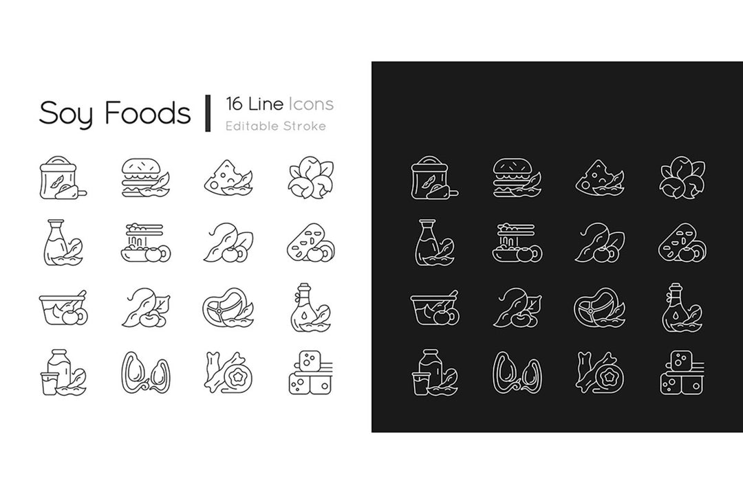 Soy foods linear icons set for dark and light mode
