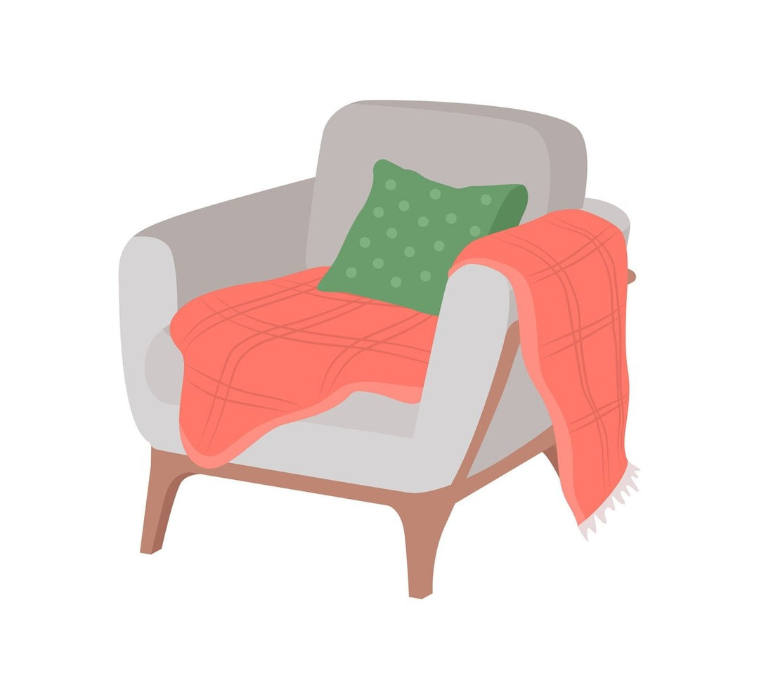 Сozy armchair with blanket semi flat color vector object