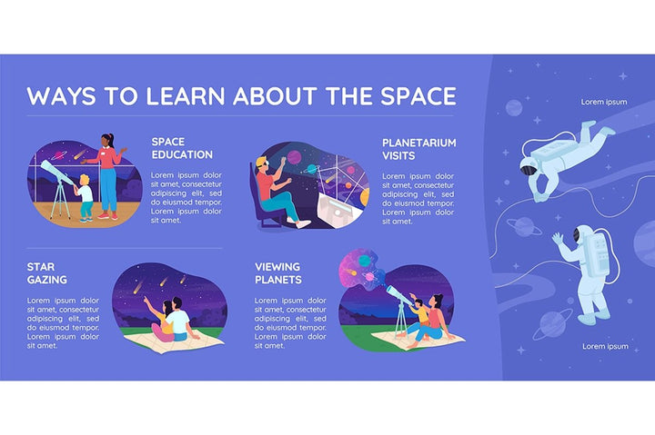 Space exploration flat color vector infographic template set